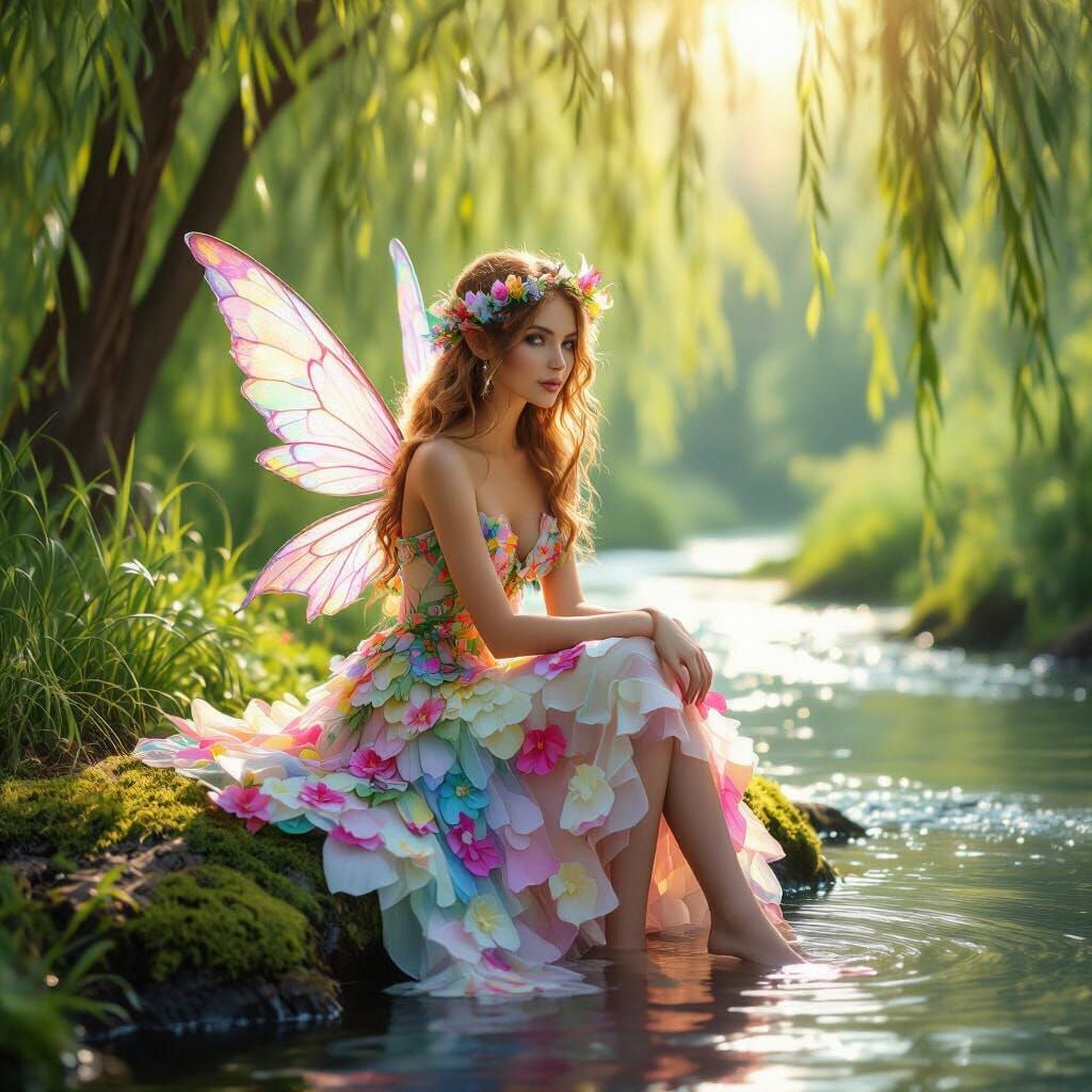 sunny day and a beautiful colorful fairy