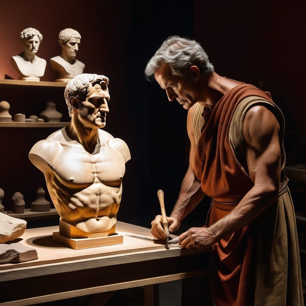 Roman Sculptor in Intense Focus