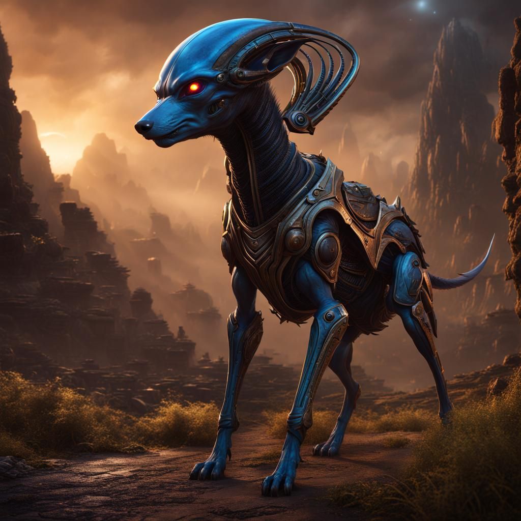 Fantastical Alien Dog in Detailed Digital Painting