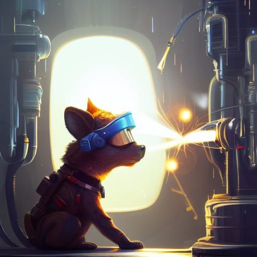 Furry Mechanic Repairs Spaceship: Hyperdetailed Concept Art