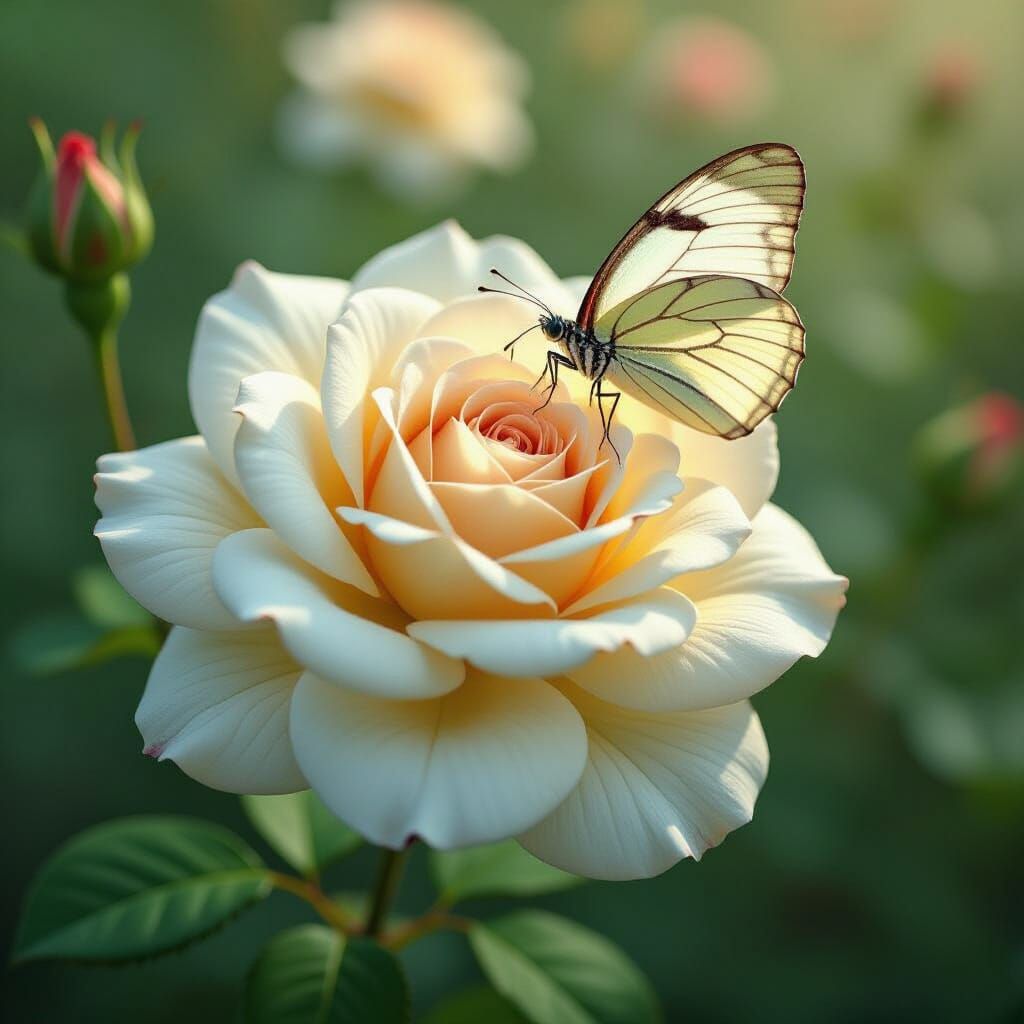 Variegated Rose with Butterfly in Garden