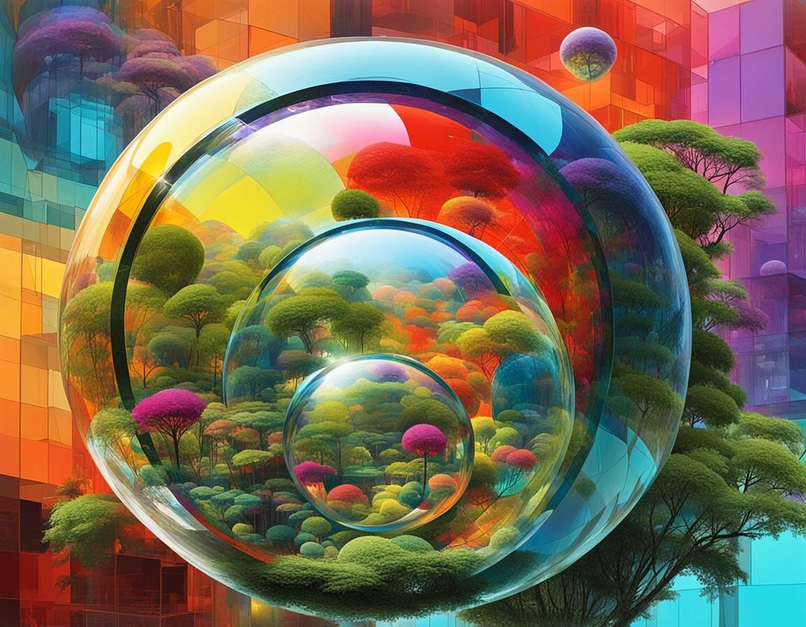 Futuristic Multicolored Gardens in Transparent Spheres