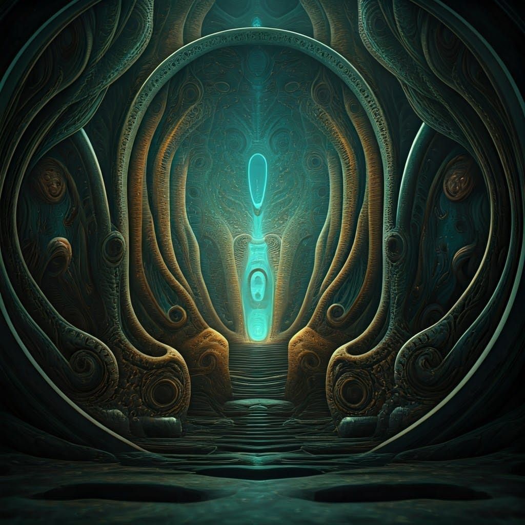 Surreal and Eerie Biomechanical Landscape with Neon Accents