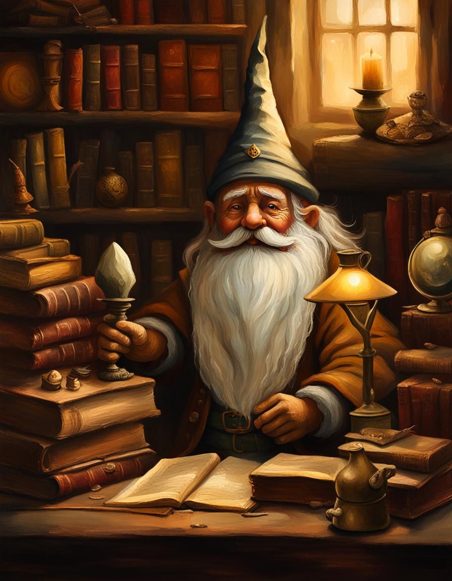 Gnome in Cozy Room: Sfumato Oil Painting