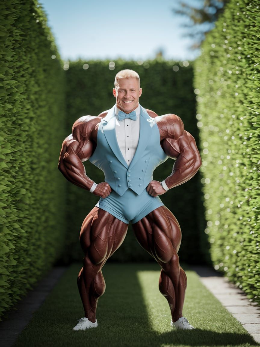 Chiseled Bodybuilder in Vibrant Tuxedo