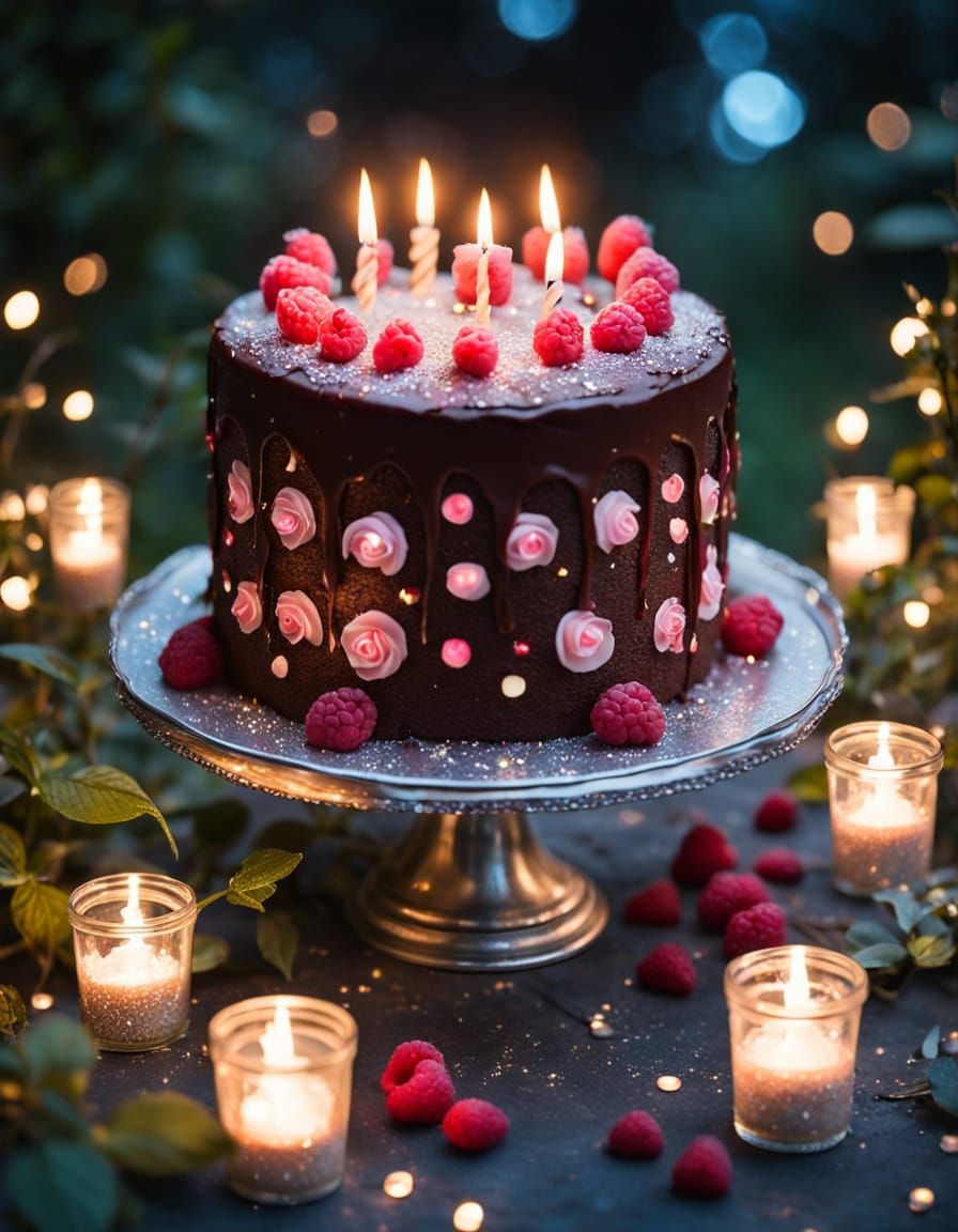 Magical Raspberry Chocolate Cake with Fairy Lights