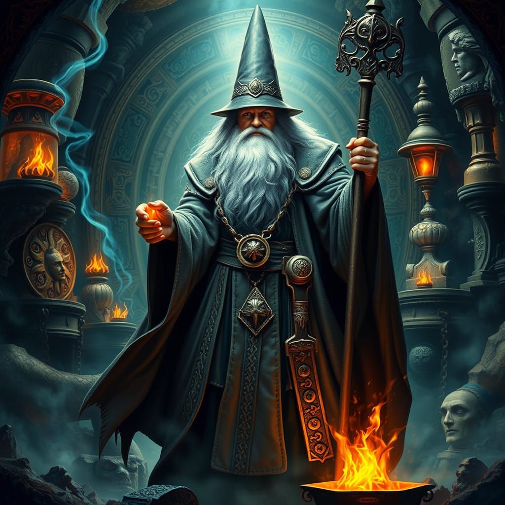 Mystical Wizard in Ancient Environs
