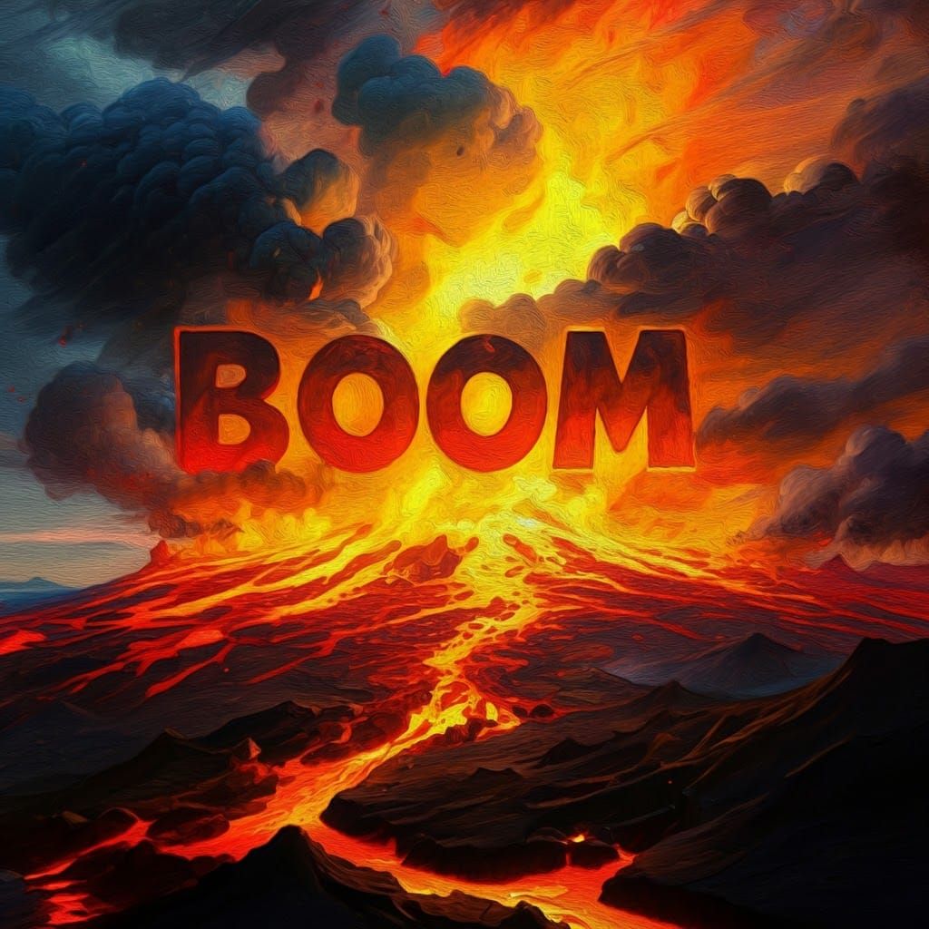 Volcanic "BOOM" Explosion in Abstract Expressionist Style