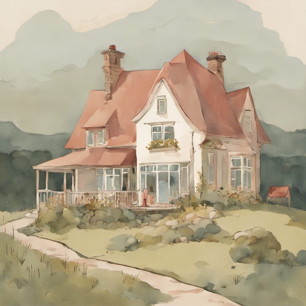 Serene House on a Hill Illustration