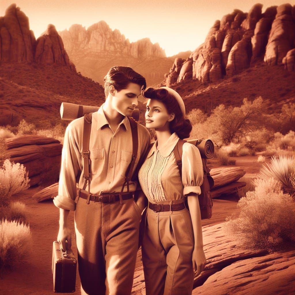 Vintage Arizona Sunset Couple: Enduring Love Amidst Desert L...