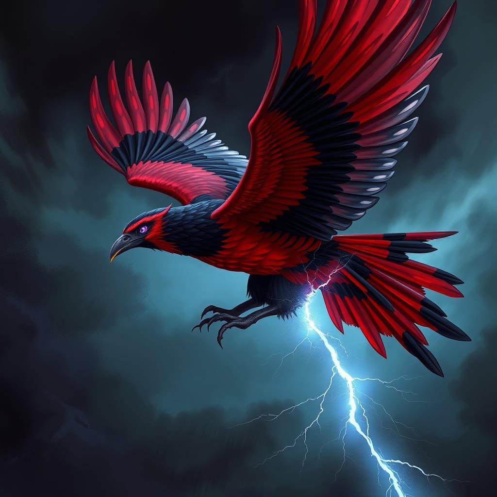 Majestic Red and Black Bird in Flight