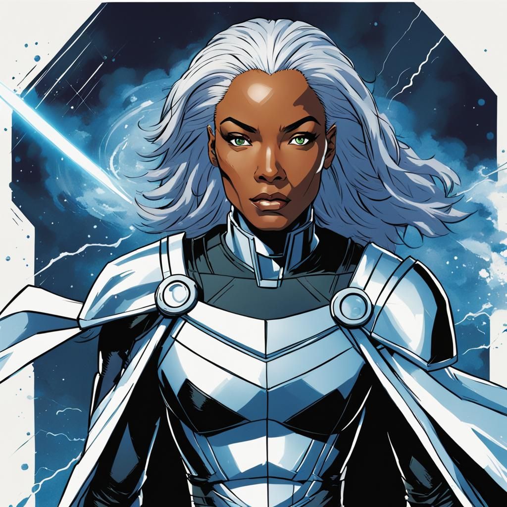 Storm from X-Men in Cel-Shaded Anime Style