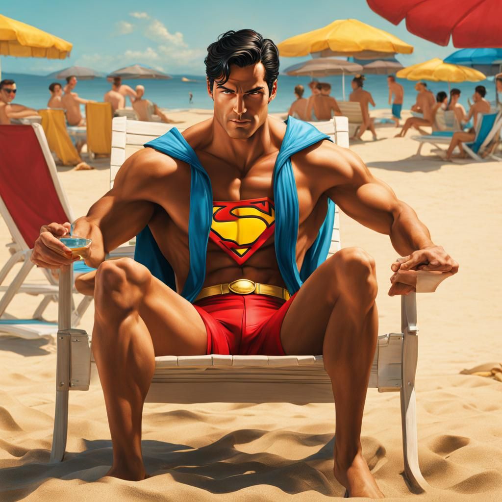 Superman Relaxing on a Tropical Beach