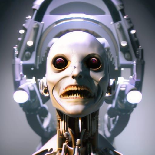 Scary Animatronic Robot Smile in Horror Style