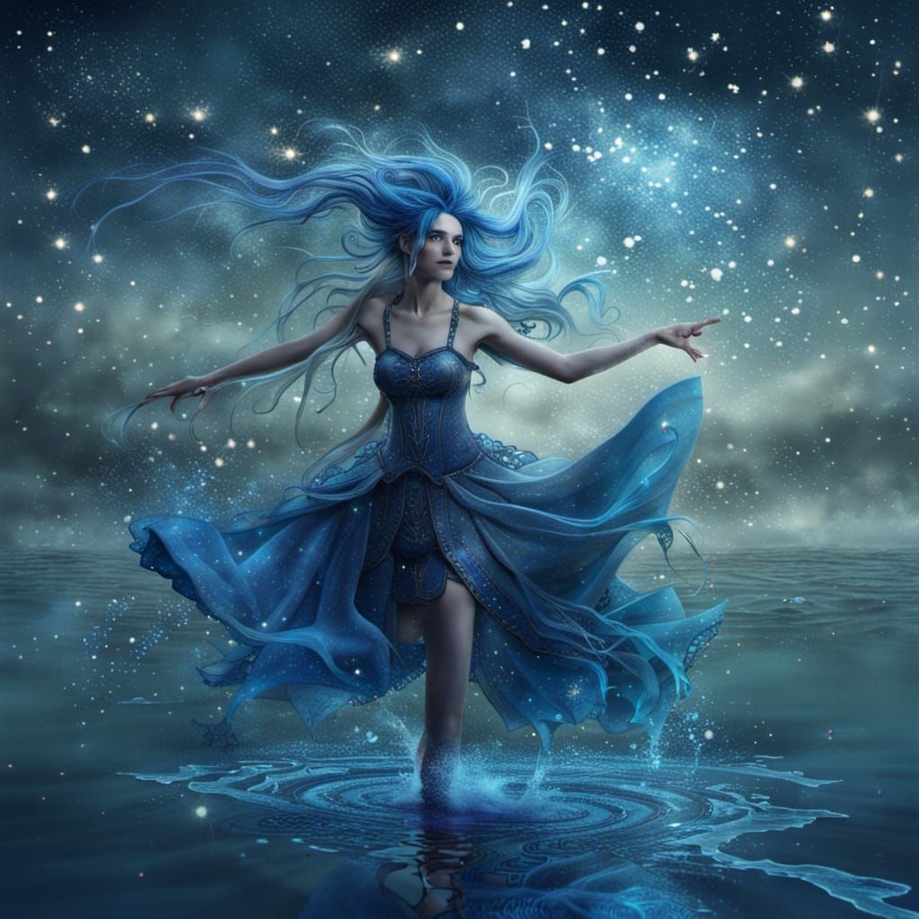 Blue-Haired Fairy Dances on Twinkling Water