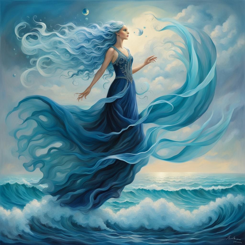 Elegant Angel Floats Above Ocean: Hyperrealism