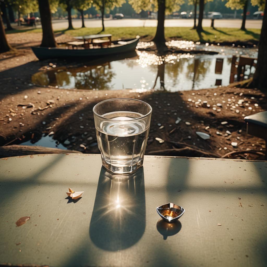 Paper Boat and Ring in Glass of Water