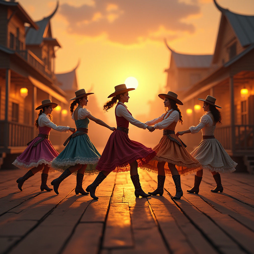 Whimsical Old West Square Dance at Sunset