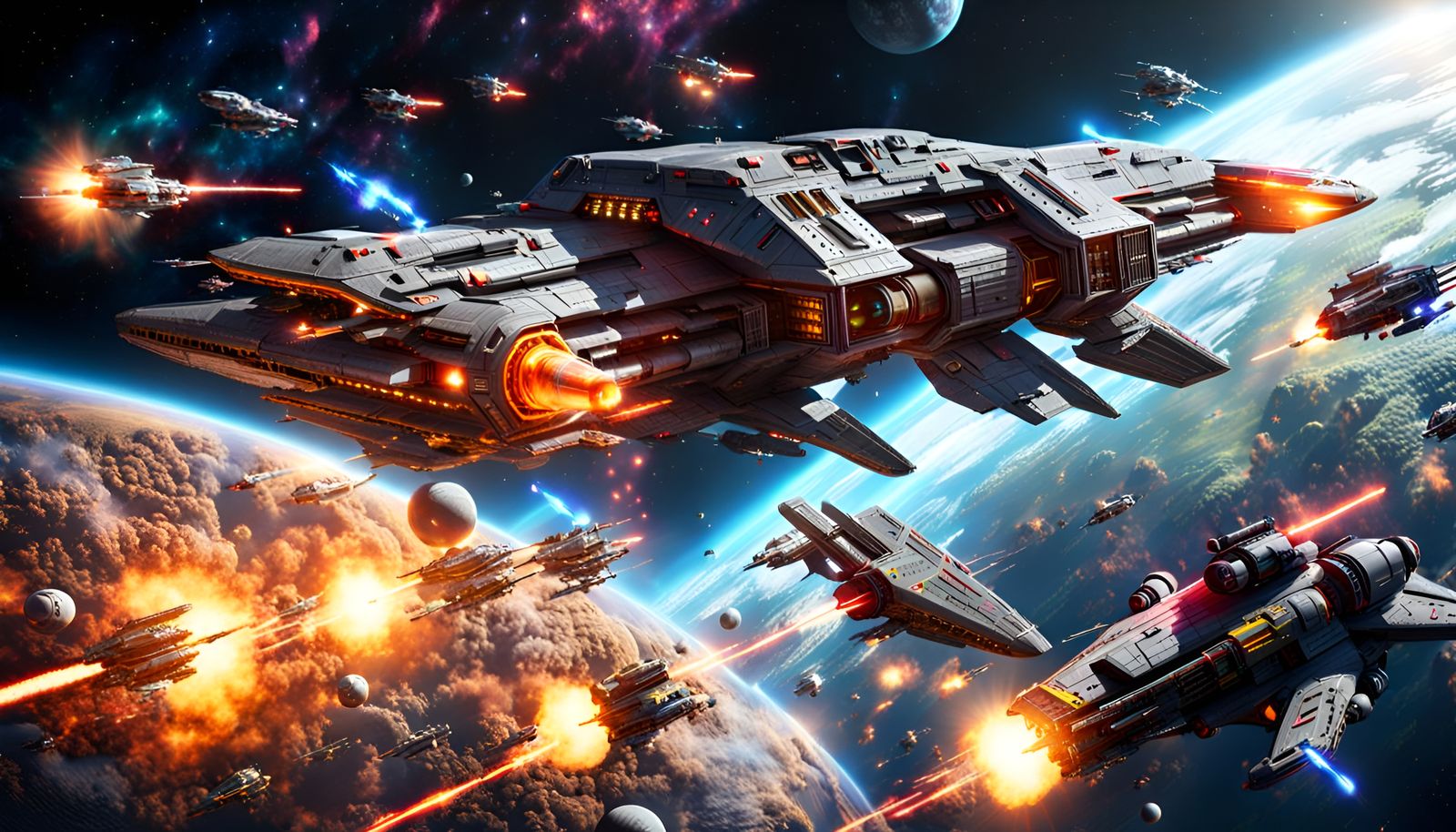 Photorealistic Space Battle with Intense Illumination