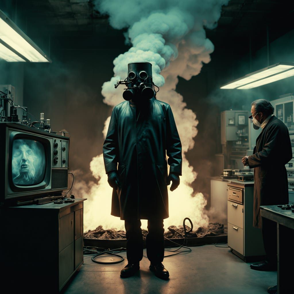 Dark Smoke Erupts from Retro TV in Abandoned Laboratory