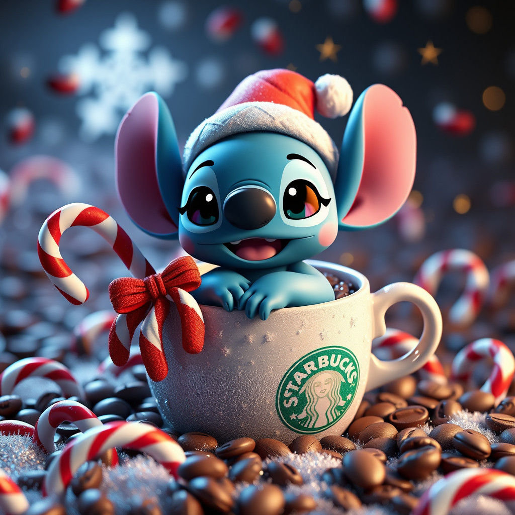 Festive 3D Cartoon "Celia" with Coffee and Candy