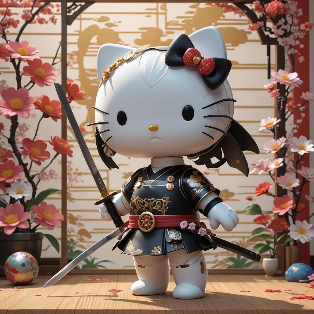 Hello Kitty Samurai in 3D Anime Style