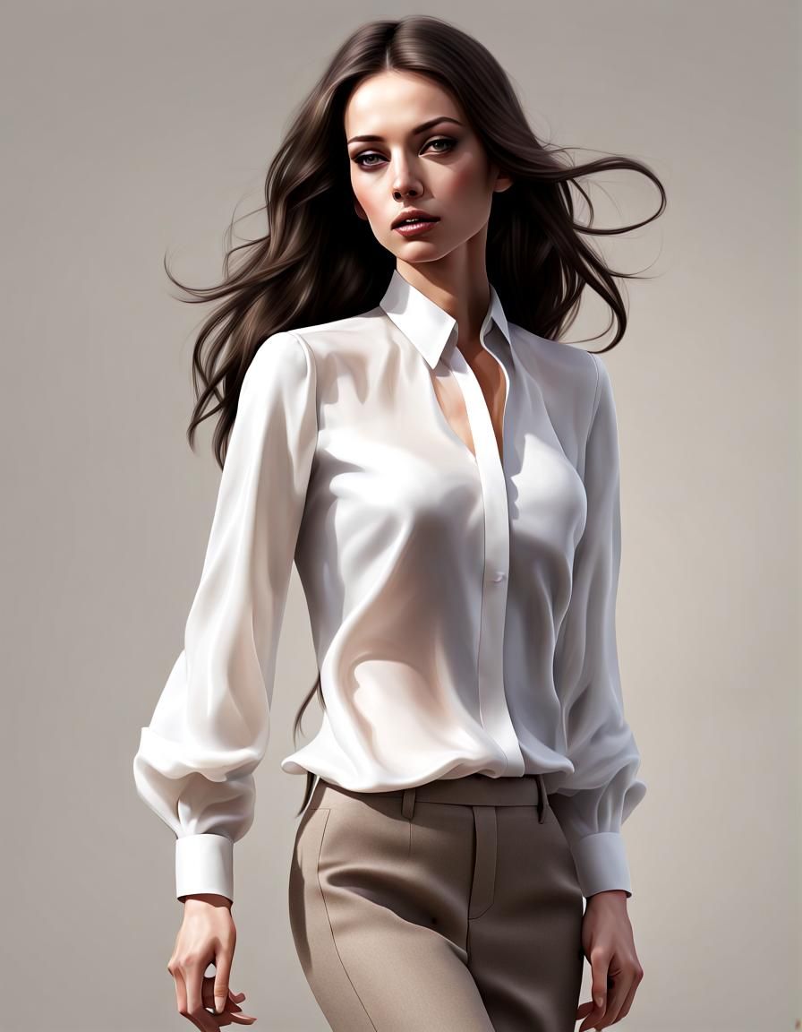 Photorealistic Brunette in Billowing Blouse