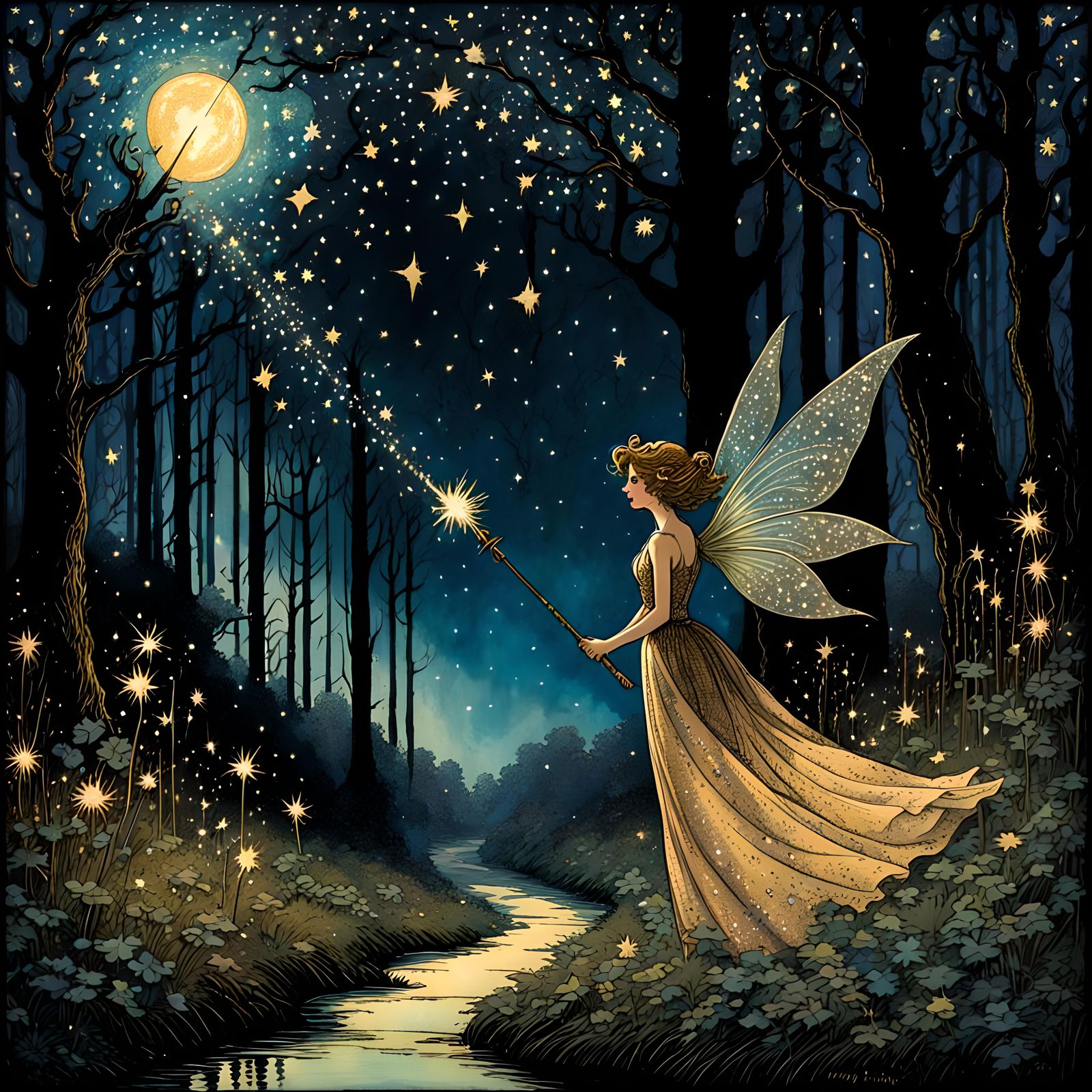 Beautiful fantasy pixie  flitting about the magical forest s...
