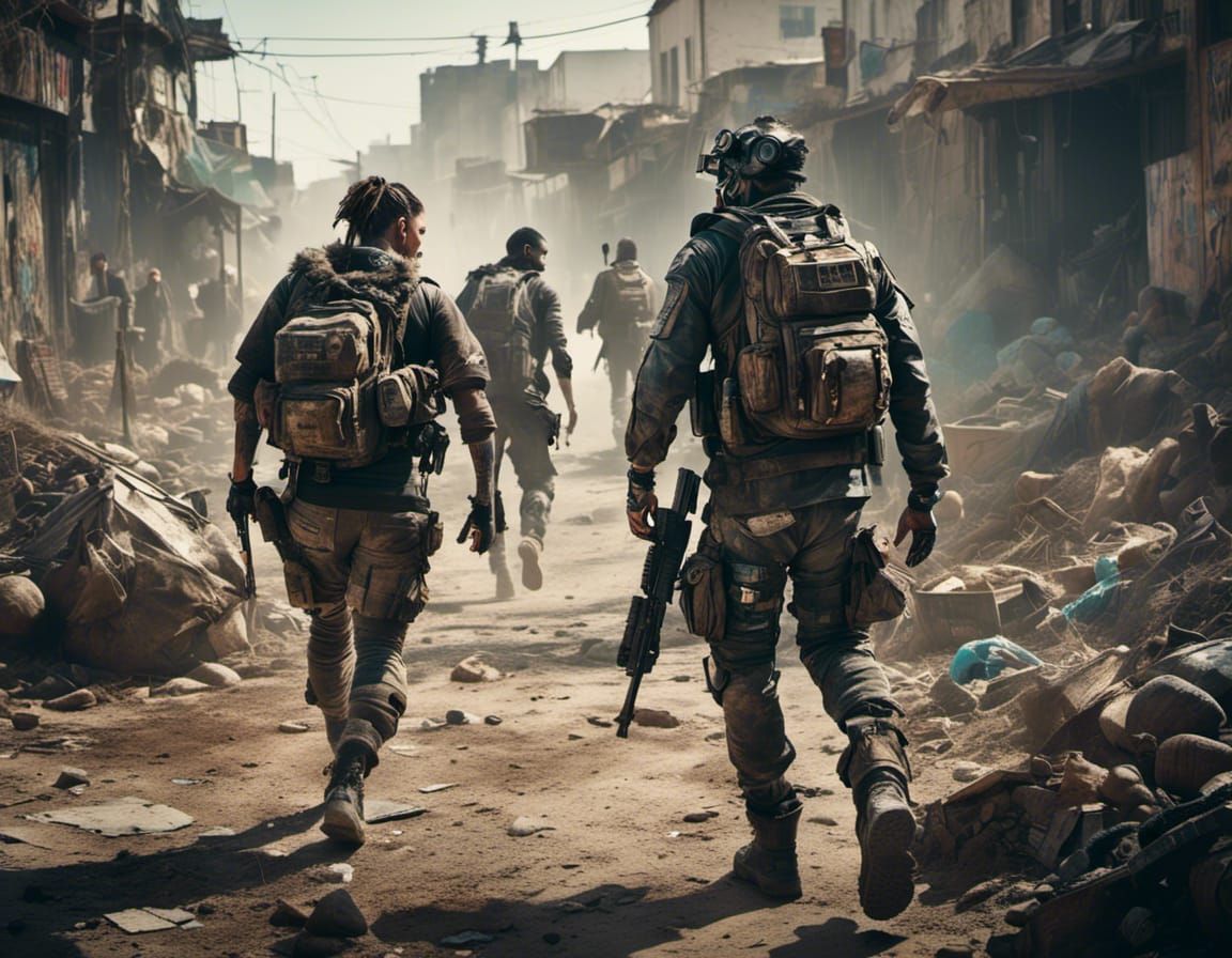 Post-Apocalyptic Soldiers in Burning City: Cinematic Film St...