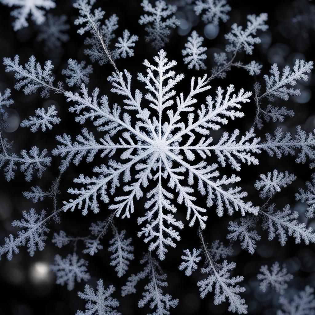 Fractal Snowflake on Black Background: Professional Photogra...