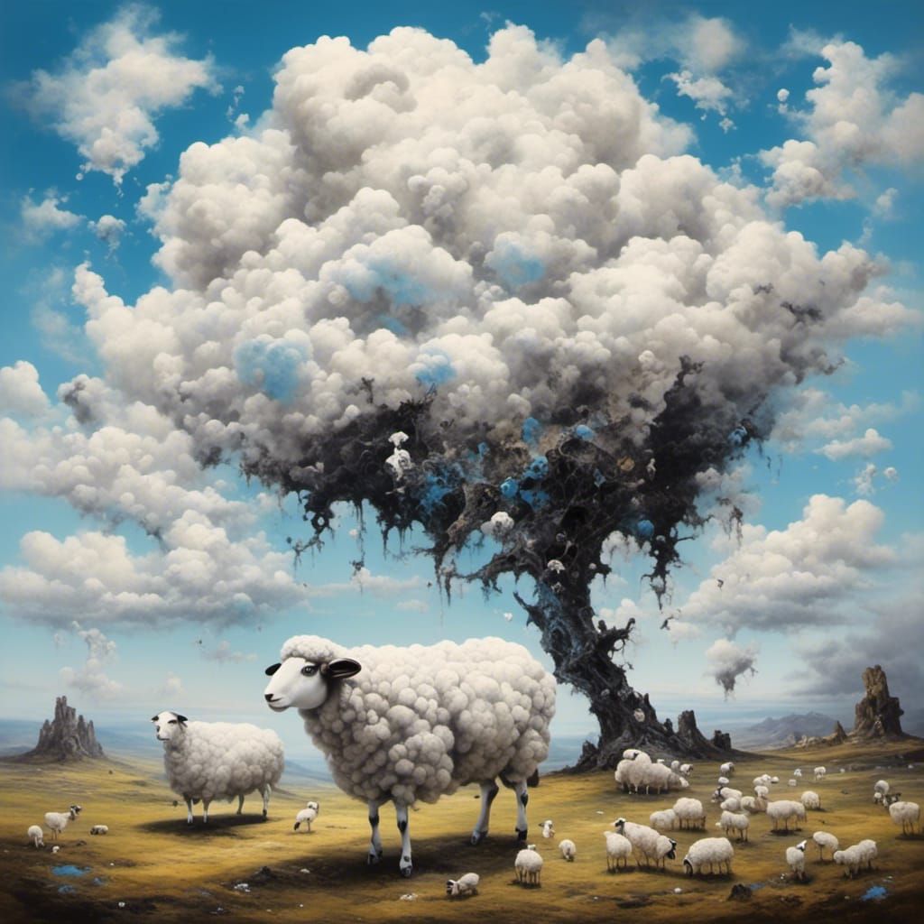 Cute Cloud Sheep with Pink Cross Church Details