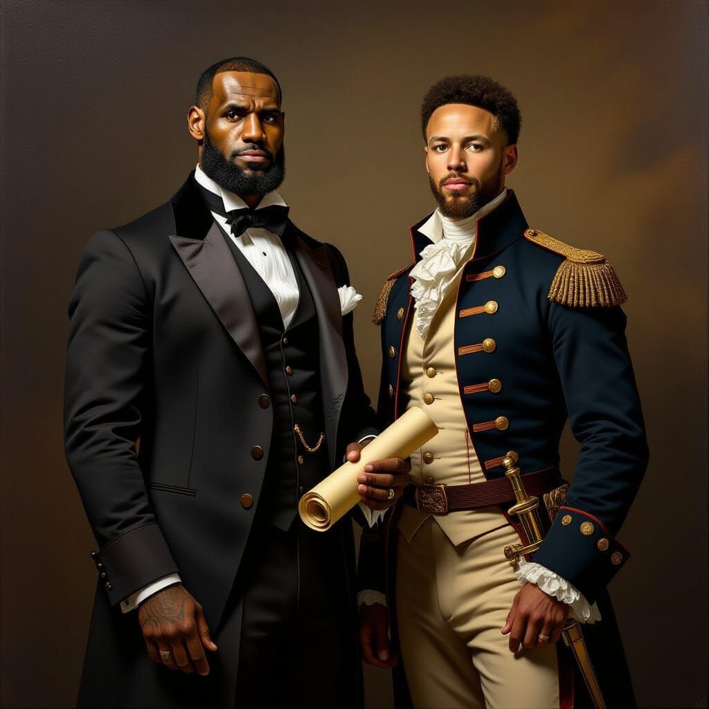 LeBron James as Lincoln, Steph Curry as Washington Oil Paint...