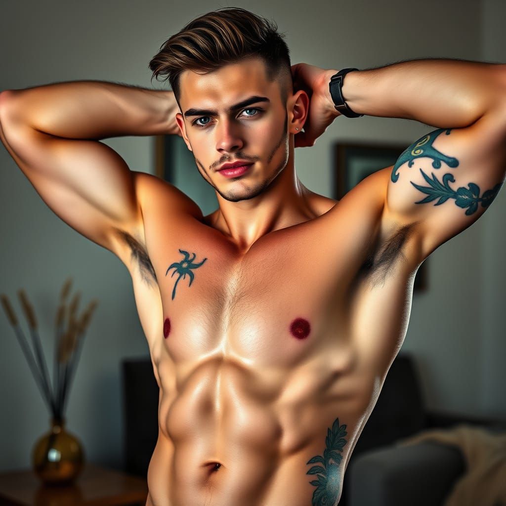 Photorealistic Portrait: Athletic Man with Colorful Tattoos