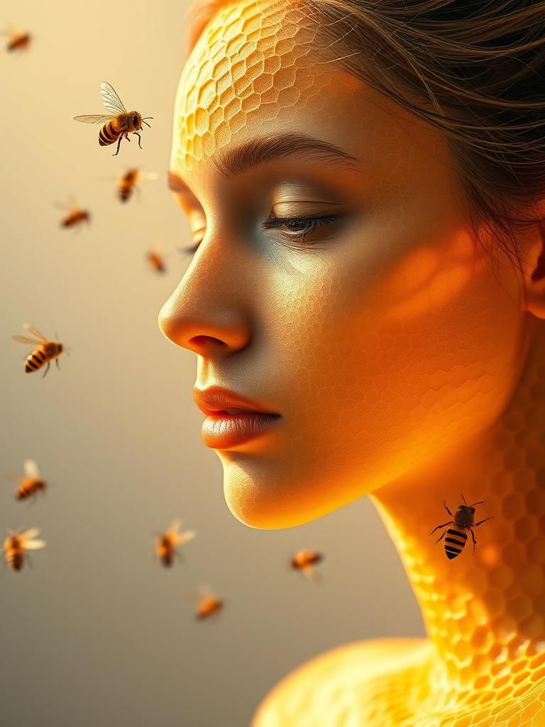 Golden Honeycomb Woman: A Hyperrealistic Portrait