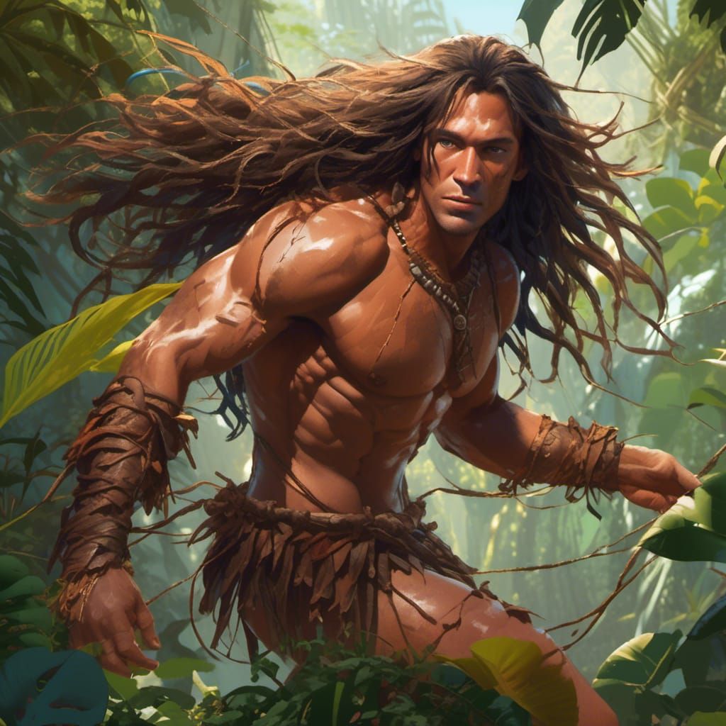 Hyperrealistic Tarzan Swings Through Jungle Canopy