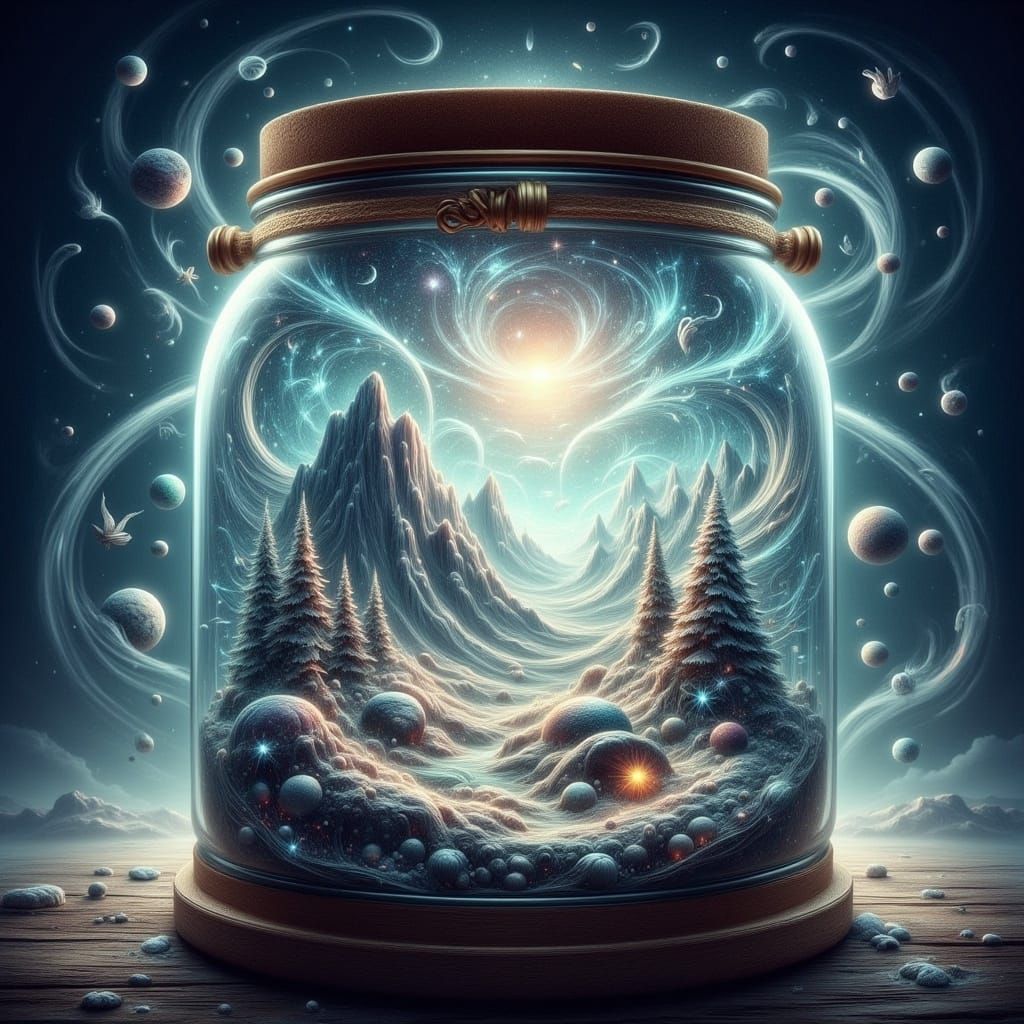 Moonscape in Glass Jar: Retro-Futuristic Art