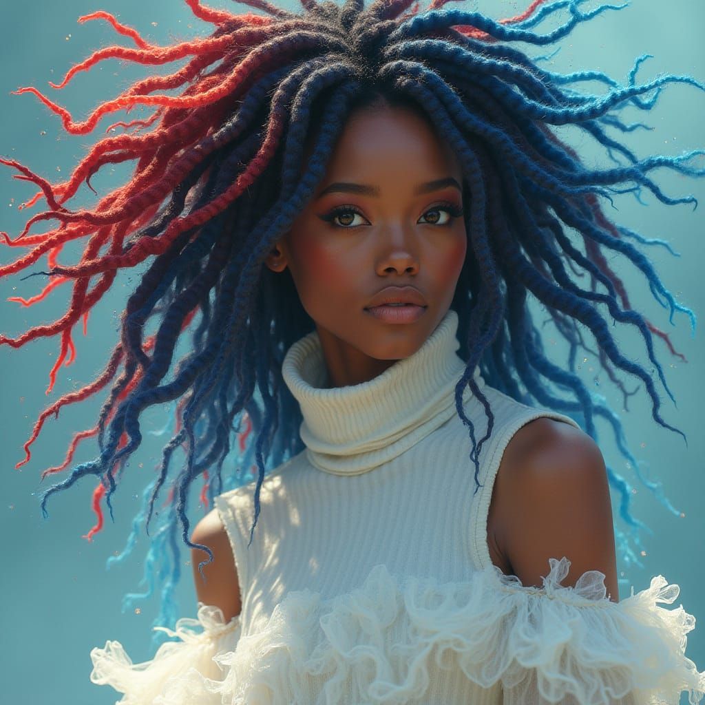 Ethereal Black Goddess with Fire and Ice Dreadlocks
