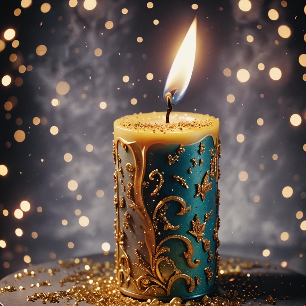 Cinematic Candle with Glitter and Intricate Designs