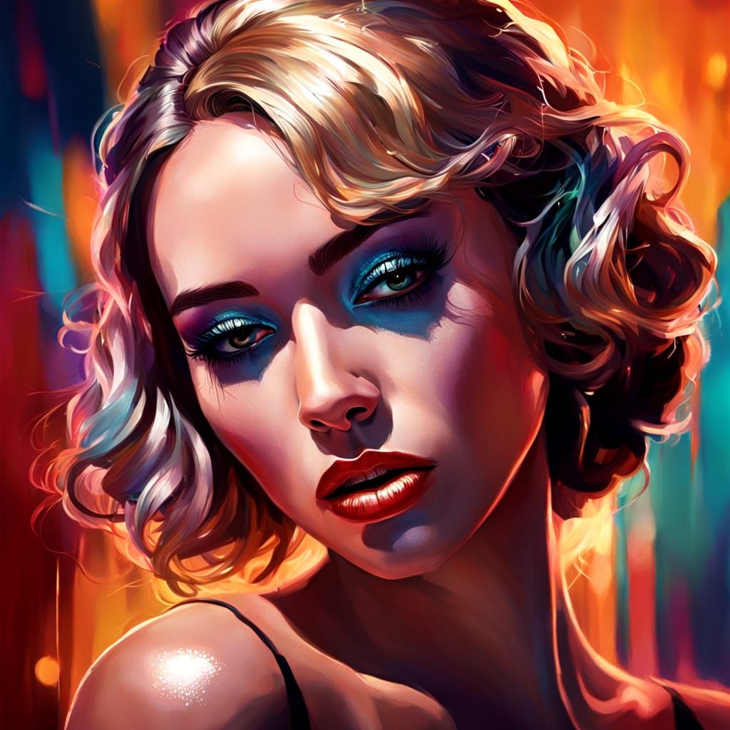 Glamorous Cabaret Singer in Hyperrealistic Splash Art
