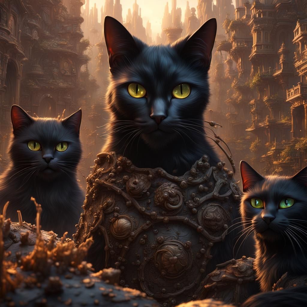 Black Cats Fantasy Concept Art in Detailed Matte Painting