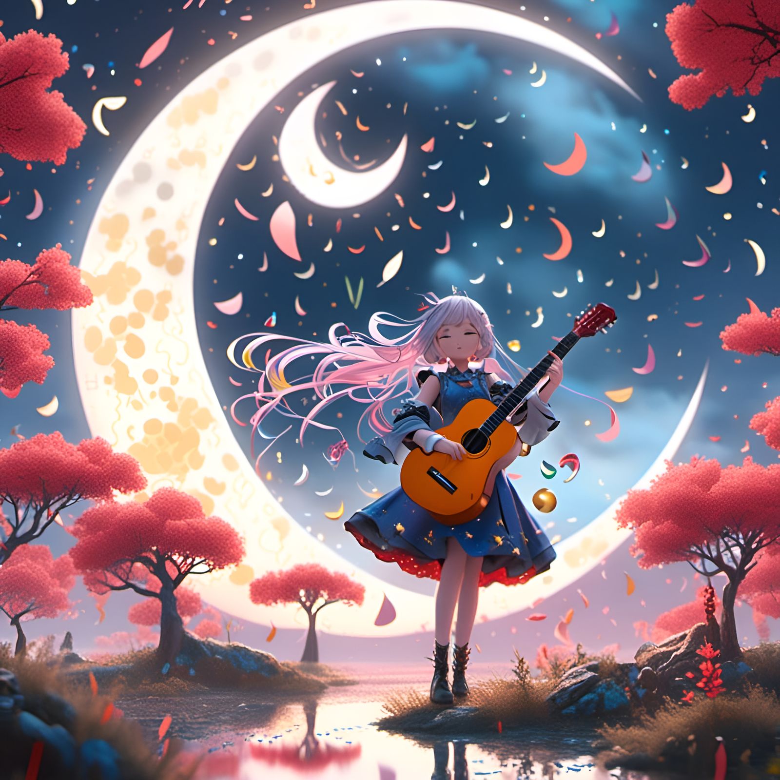 Dreamy Moon Guitarist in Detailed Digital Painting