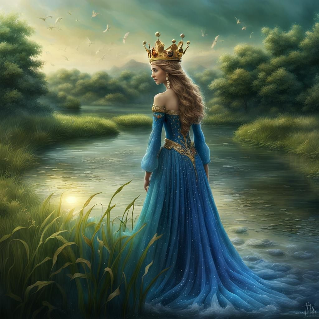 Beautiful Fairy in River, Detailed Digital Graphics
