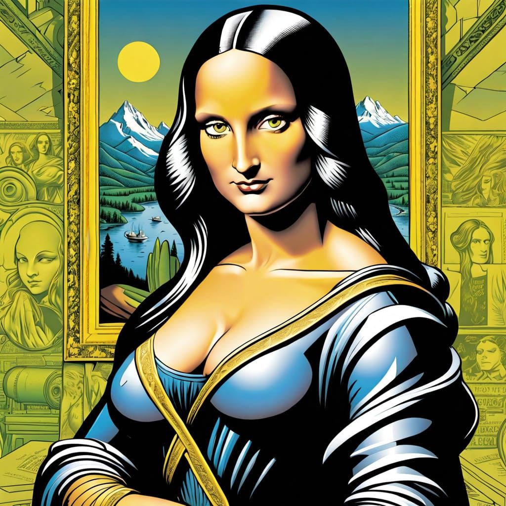 Comic Book Mona Lisa in Retro Comic Art Style
