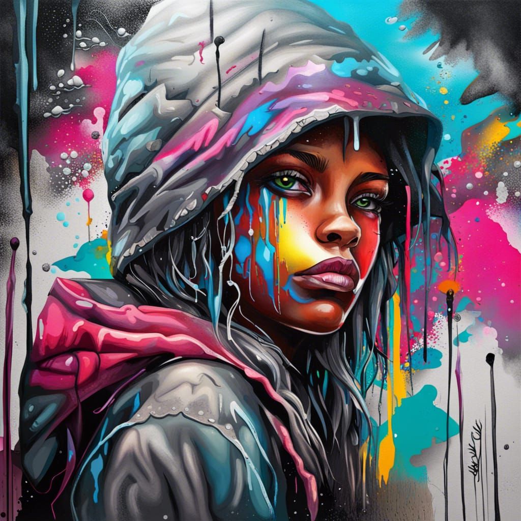 Storm Girl Graffiti Art in Polychromatic Colors