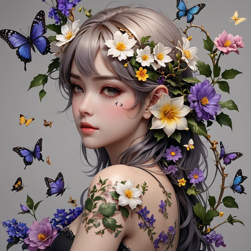 Floral Arm Tattoo Design in Anime Art Style