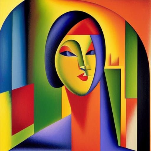 Colorful Art Deco Portrait Inspired by Cubo-Futurism
