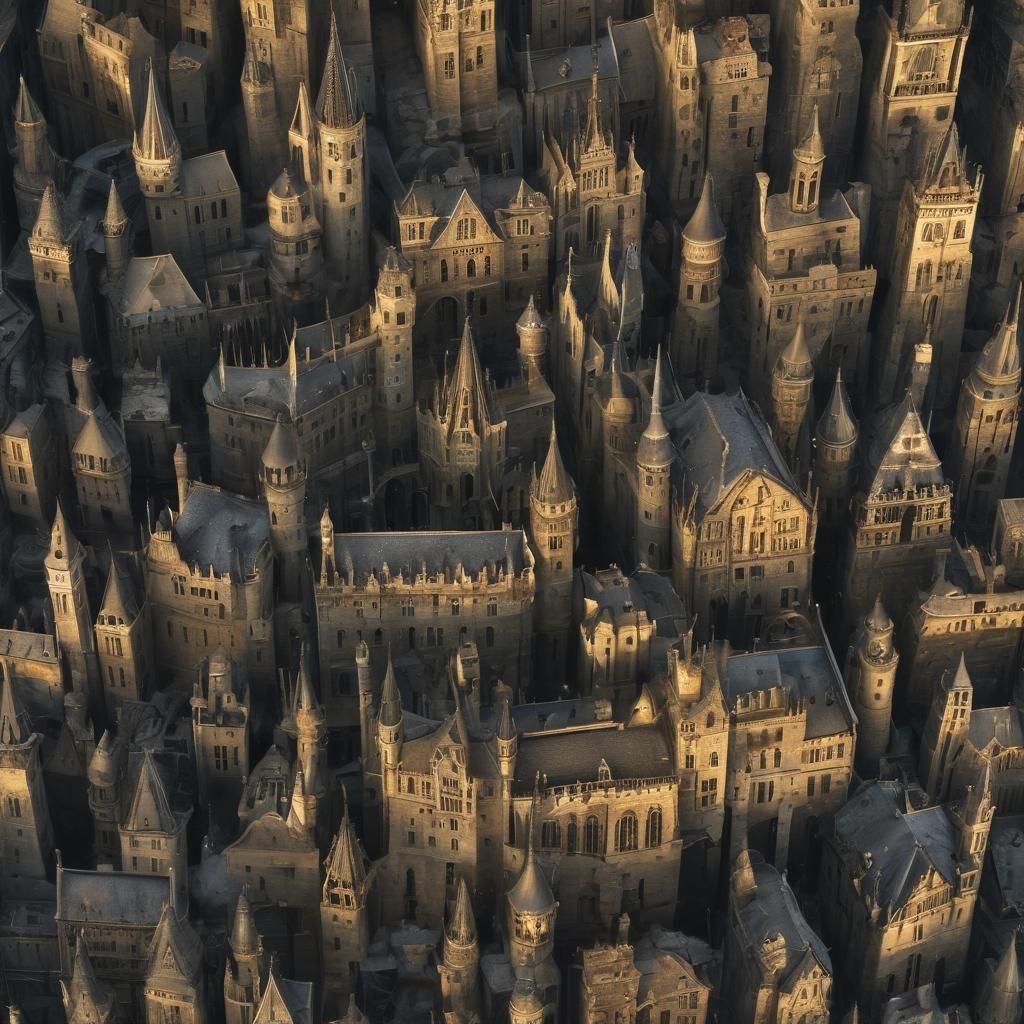 Gothic Castle City in Golden Light