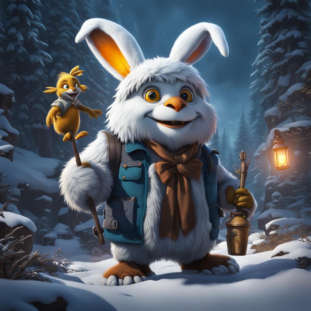 Hugo the Abominable Snowman with Daffy Duck Art