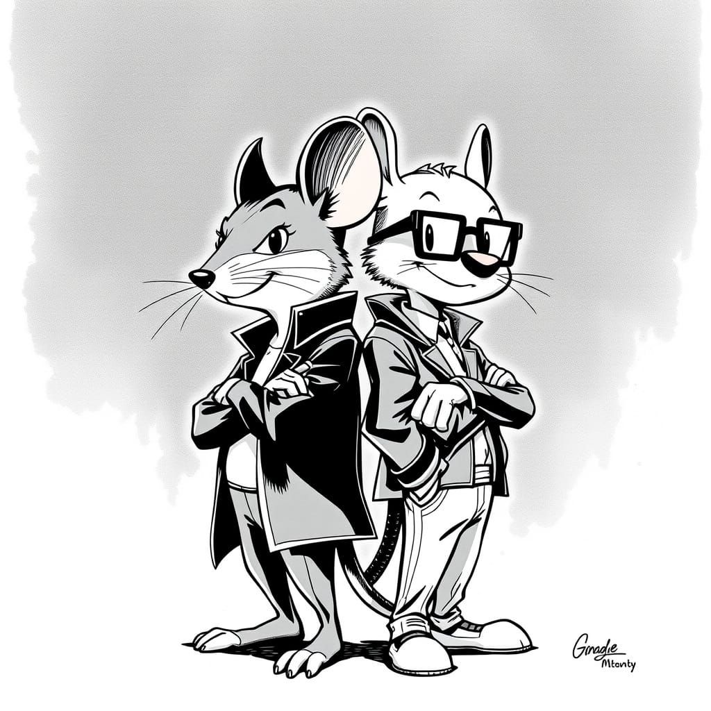 Classic Cartoon Duo in Bold Black and White Ink
