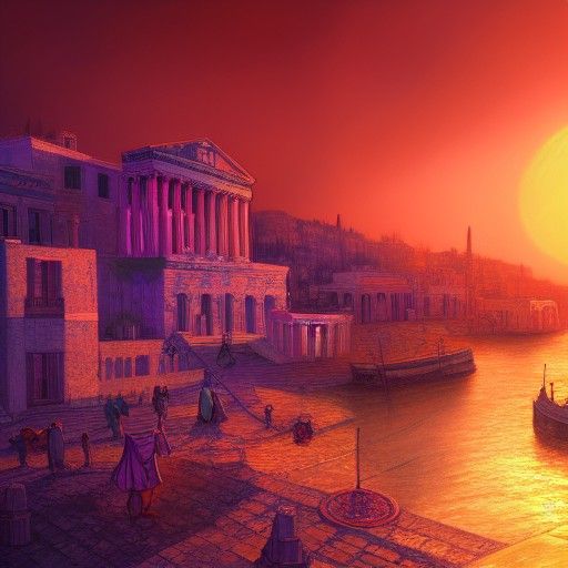 Beaux-Arts Greek City at Sunset: Fantasy Concept Art